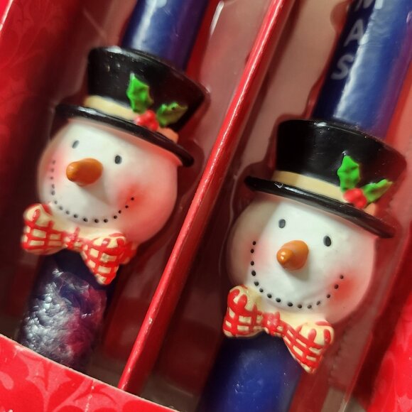 Vintage Christmas Taper Candle Lot Snowmen Santa Candy Cane Blue and Red - Picture 8 of 9